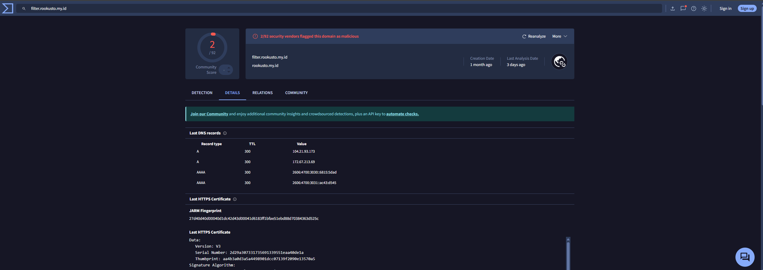 final virustotal lookup